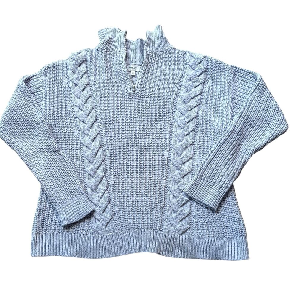 Haven Well Within Shaker 1/4 Zip Cable Knit Sweater Icy Blue Women's Medium